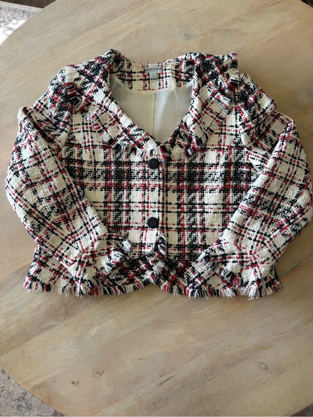 Nordstrom Tweed Fringe Blazer in Cream, Black & Red